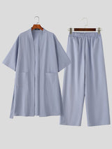 Men's Bohemian Relaxed Vibe Open-Front Mid-Length Two Pieces Outfit SKUL71418