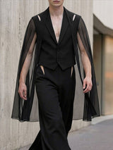 Men's Avant-Garde Runway Cropped Long Sheer Cape Waistcoat SKUL56322