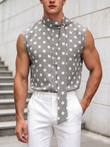 Men's Avant-Garde Polka Dot Print Halter Bow-Tie Neck Tank SKUL67069
