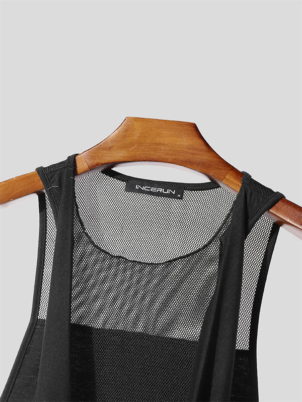 Mens Sheer Mesh Patchwork V-Neck Tank SKUL15600