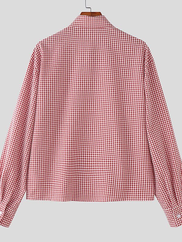 Men's Plaid Chinese Knot Long Sleeve Shirt SKUL50075