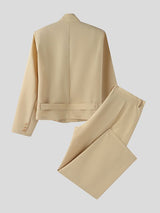 Men's Solid Color Stand Collar Two Pieces Outfit SKUL50816