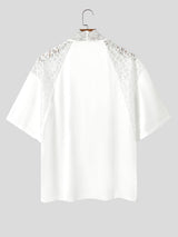 Men's Lace Sheer Shoulder Detail Cross-Collar Wrap Cardigan SKUL61195