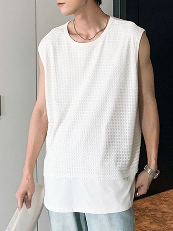 Mens Mesh Patchwork Crew Neck Sleeveless Vest SKUK62627