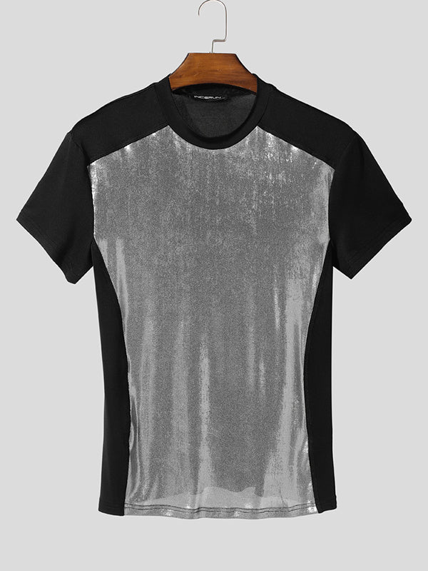 Mens Shiny Colorblock Short Sleeve T-Shirt SKUL13868