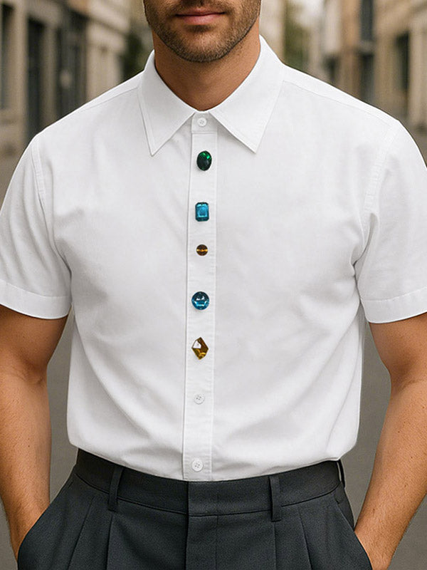Mens Diamond Embellished Casual Short-Sleeve Shirt SKUL14049