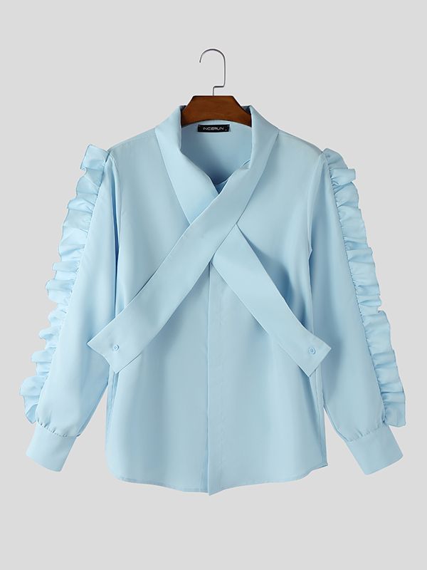 Men's Deconstructed Ruffle Long Sleeve Shirt SKUL42543