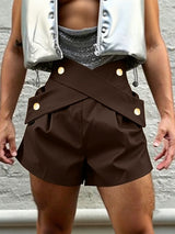 Men's Avant-Garde High-Waisted Crossover Waistband Decorative Gold Button Short SKUL63831