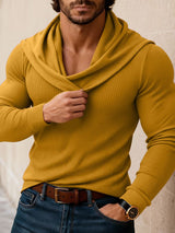 Men's Solid Color Loose Draped Neck Long Sleeve T-shirt SKUL45289