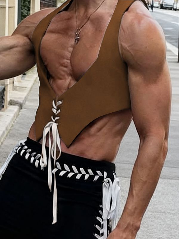 Men's Tie Contrast Color Street Style Waistcoat SKUL41263