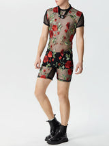 Mens Floral Embroidered Mesh See Through Bodysuit SKUK39947