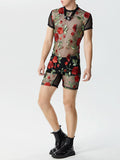 Mens Floral Embroidered Mesh See Through Bodysuit SKUK39947