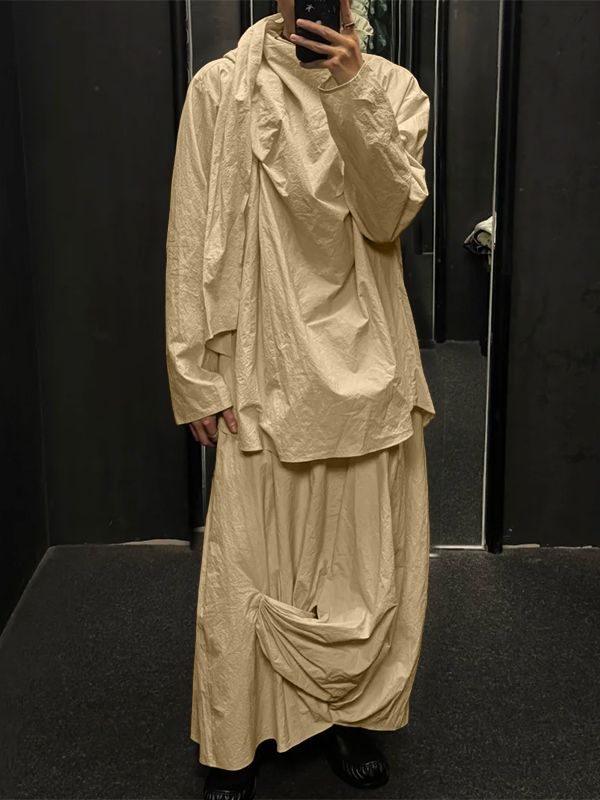 Men's Solid Color Deconstructed Pleated Two Pieces Outfit SKUL51256