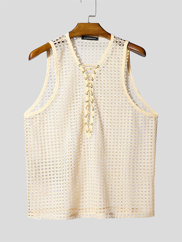 Mens Hollow-Out Mesh Drawstring Casual Tank SKUL17030