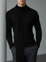 Men's Textured Knit Neck Warmer Long Sleeve Sweater SKUL43817