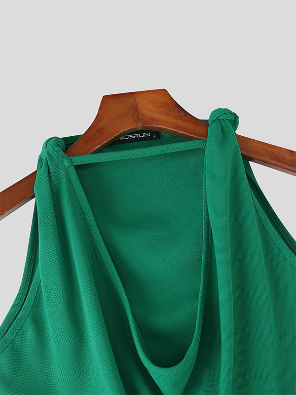 Mens Solid Color Textured Twist Design Tank SKUL12457