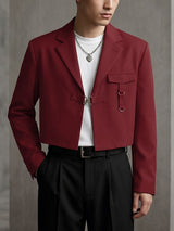 Men's Avant-Garde High Street Tactical Buckle Cropped Structured Blazer SKUL73644