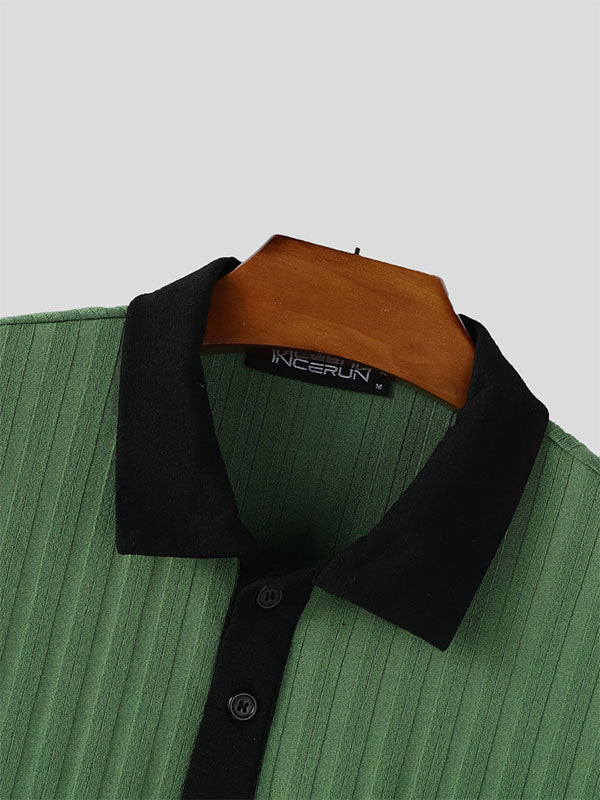 Mens Colorblock Textured Knit Short Sleeve Shirt SKUL16179