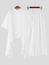 Men's Avant-Garde Minimalist Mock Neck Asymmetrical Draped Two Pieces Outfit SKUL73622
