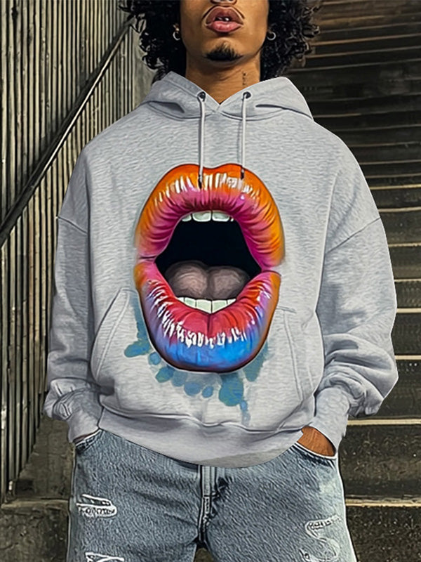 Mens Lips Print Long-Sleeve Hoodie SKUK84531