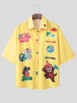 Men's Daily Casual Wear Cartoon Animal Print Oversized Casual Shirt SKUL59660