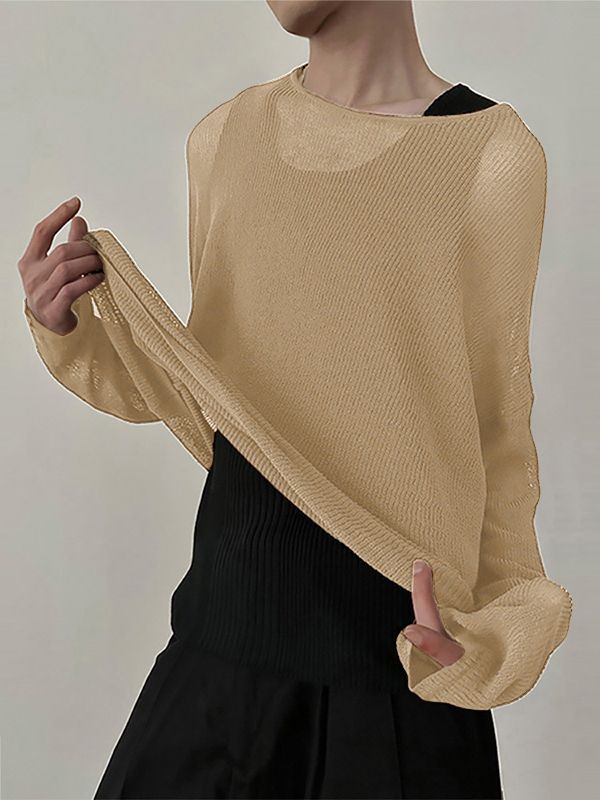 Men's Lazy Style Hollow Knit Long Sleeve T-Shirt SKUL38539