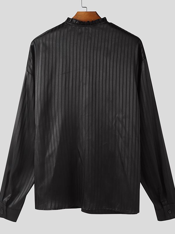 Men's 3D Floral Patchwork Striped Long Sleeve Shirt SKUL47794