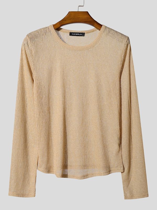 Men's Solid Color Semi-Sheer Long Sleeve T-Shirt SKUL41231