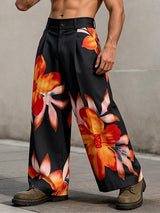 Men's Avant-Garde Tropical Floral Print High-Waisted Wide-Leg Pant SKUL68344