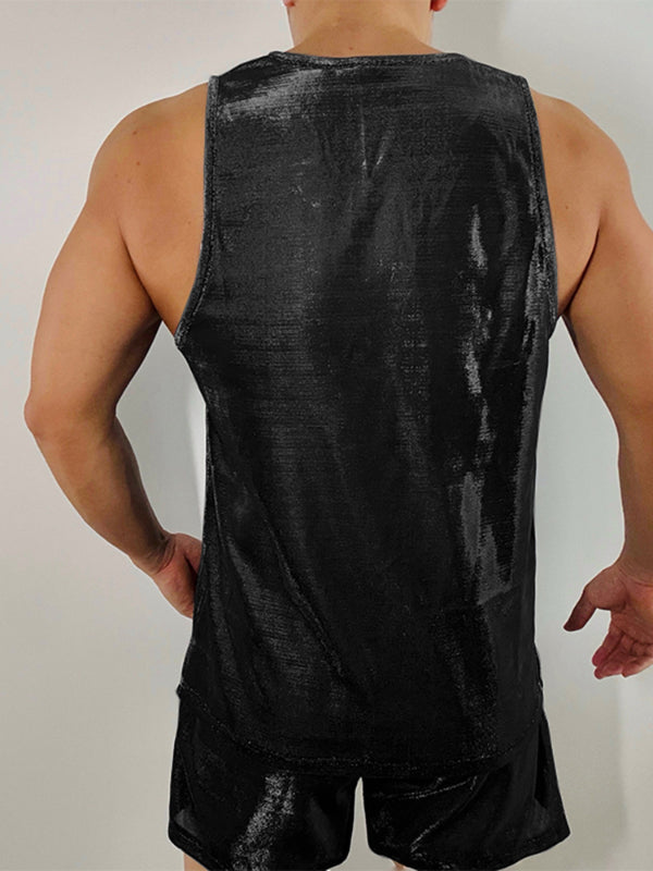 Mens Silver Shiny Casual Two Pieces Outfit SKUL19762