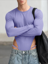 Men's Solid Color Crew Neck Long Sleeve Bodysuit SKUL38912