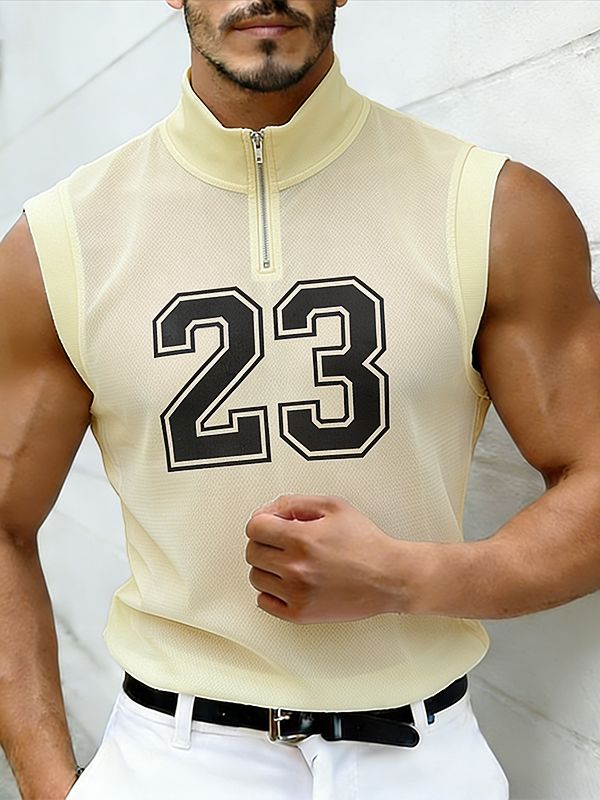 Men's Avant-Garde Athletic Mesh Quarter-Zip "Number 23" Muscle Tank SKUL56668