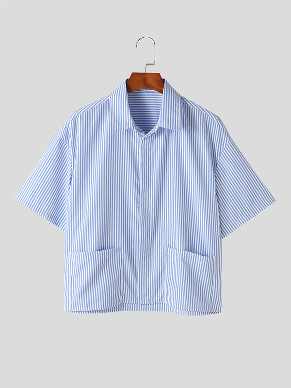 Mens Simple Striped Short Sleeve Shirt SKUK68003