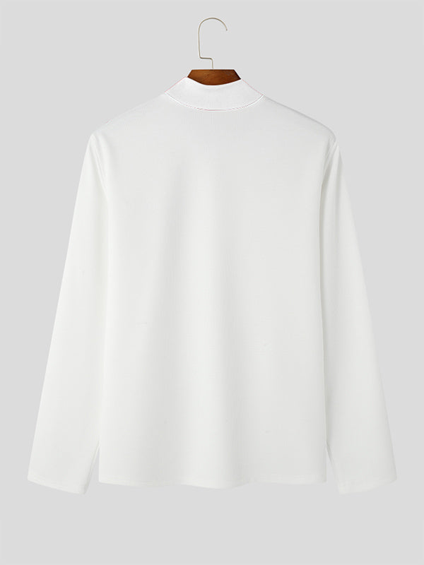 Mens Solid Color Mesh Patchwork Long Sleeve T-Shirt SKUK98893