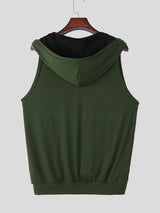 Men's Street Techwear wo-Tone Contrast Hooded Plunging V-Neck Ribbed Fitted Gym Tank SKUL73203