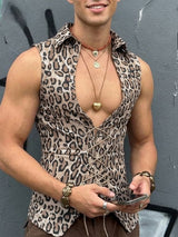 Men's Drawstring Design Leopard Print Waistcoat SKUL54595