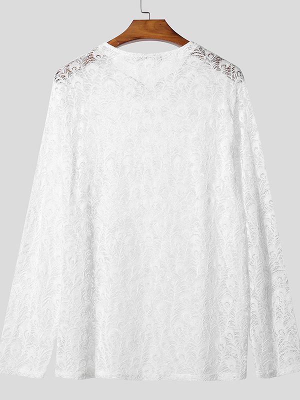 Men's Lace Semi-Sheer Long Sleeve T-shirt SKUL37720