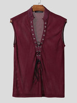 Men's Knit Mesh Drawstring Tie Stand Collar Tank SKUL48008