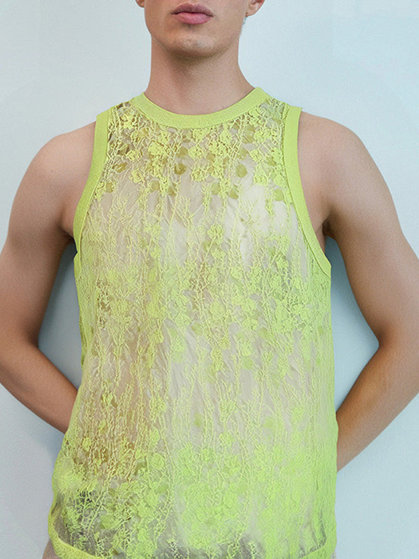 Mens Solid Color Sheer Mesh Tank SKUK95740