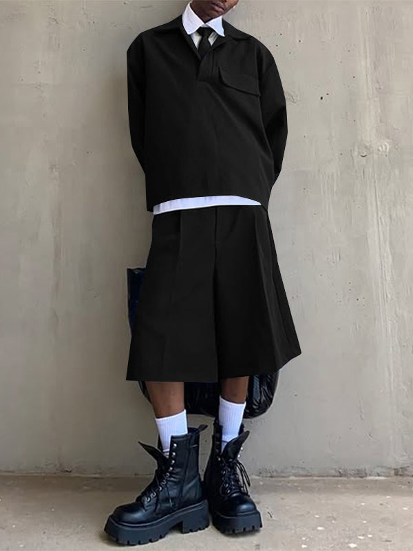 Mens Solid Color Minimalist Loose Two Pieces Outfit SKUK98812