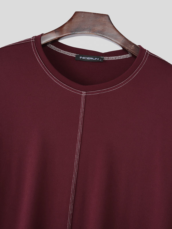 Men's Minimalist Contrast Loose Long Sleeve T-Shirt SKUL30786