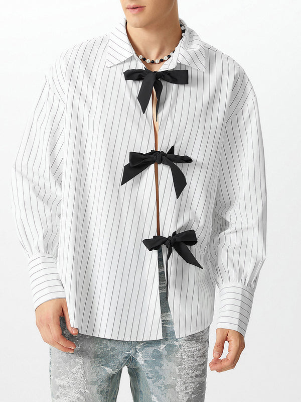 Mens Striped Bow Tie Long Sleeve Shirt SKUK80428