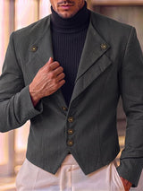 Men's Avant-Garde Cocktail Party Contrast Piping Detail Multi Button Waist Length Long Sleeve Lapel Collar Blazer SKUL81725