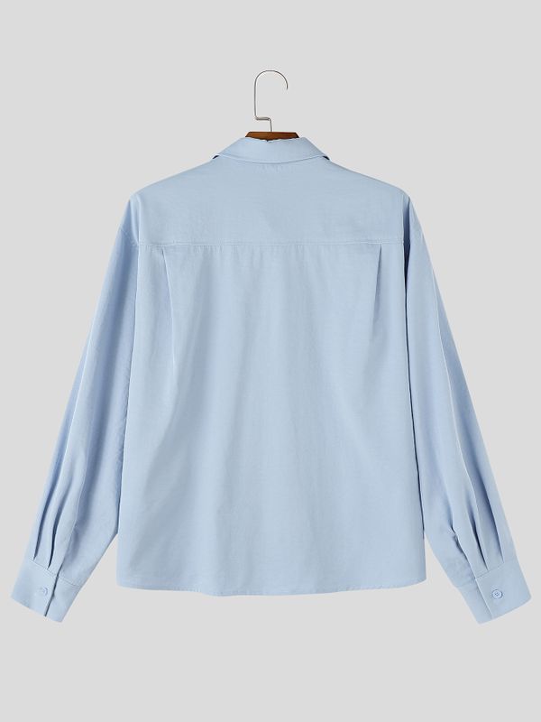 Men's Clean-Fit Casual Daily Commute Cropped Oversized Pocket Concealed Placket Shirt SKUL86777