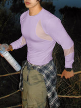 Men's Sheer Mesh Patchwork Long Sleeve T-shirt SKUL46211