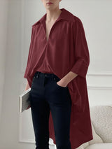 Men's Solid Color Long Hem Deep V Neck Long Sleeve Shirt SKUL50053