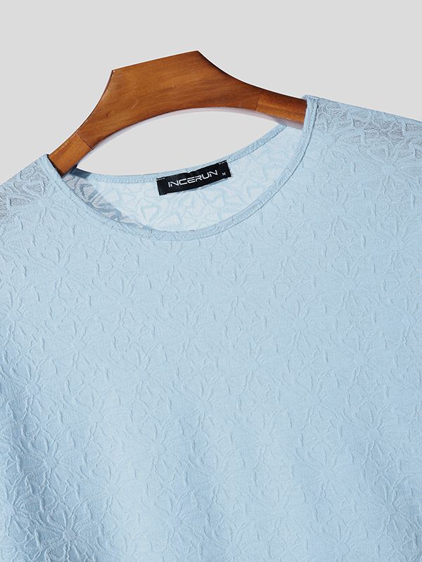 Men's Lace Hollow Knit Long Sleeve T-Shirt SKUL37528