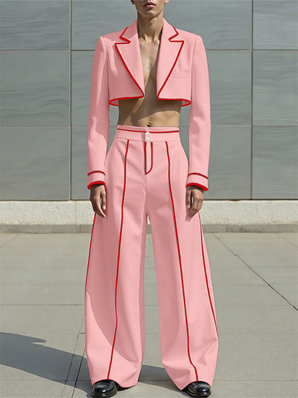 Men's Colorblock Piped Cropped Casual Two Pieces Outfit SKUL24201