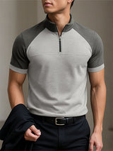Men's Colorblock Half-Zip Stand Collar Short Sleeve T-Shirt SKUL25104