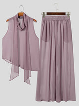 Men's Avant-Garde Party Sheer Draped Cowl Neck Two Pieces Outfit SKUL74507